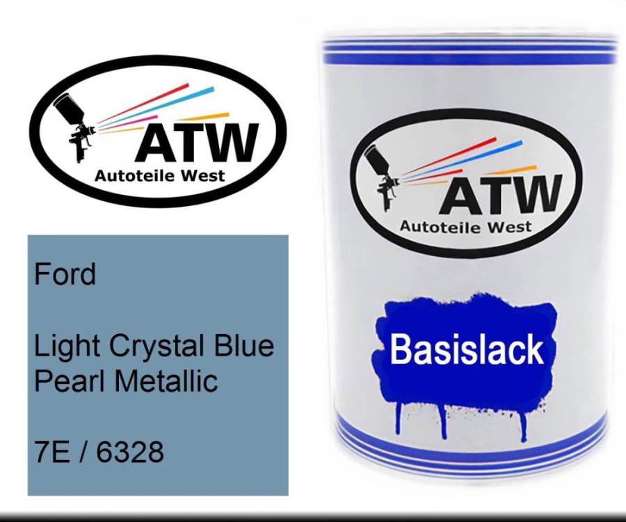 Ford, Light Crystal Blue Pearl Metallic, 7E / 6328: 500ml Lackdose, von ATW Autoteile West.